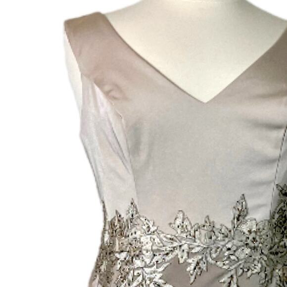 Cameron Blake Evening Gown Dress Sequins A-Line Women’s Champagne Latte Satin 14 - Picture 11 of 15